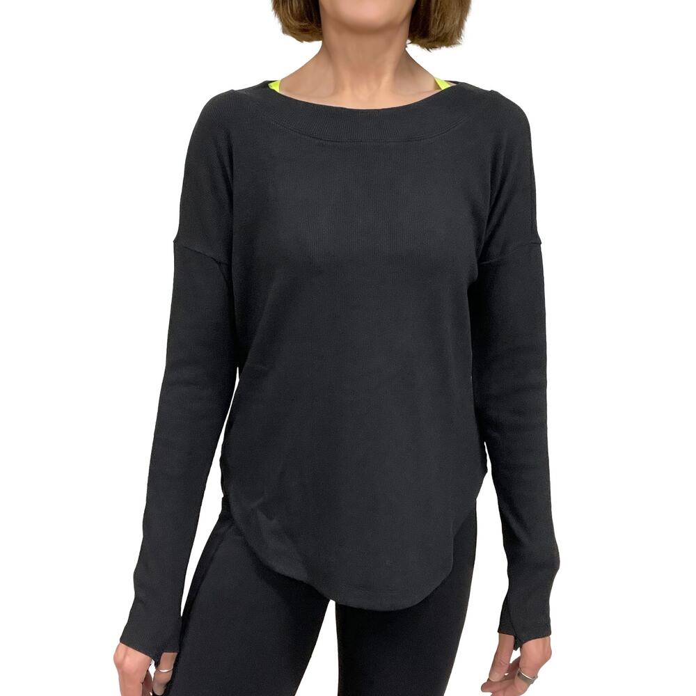 Athleta Presence Sweatshirt Sz XS New $89 Black Relaxed Fit Long Soft Knit Top